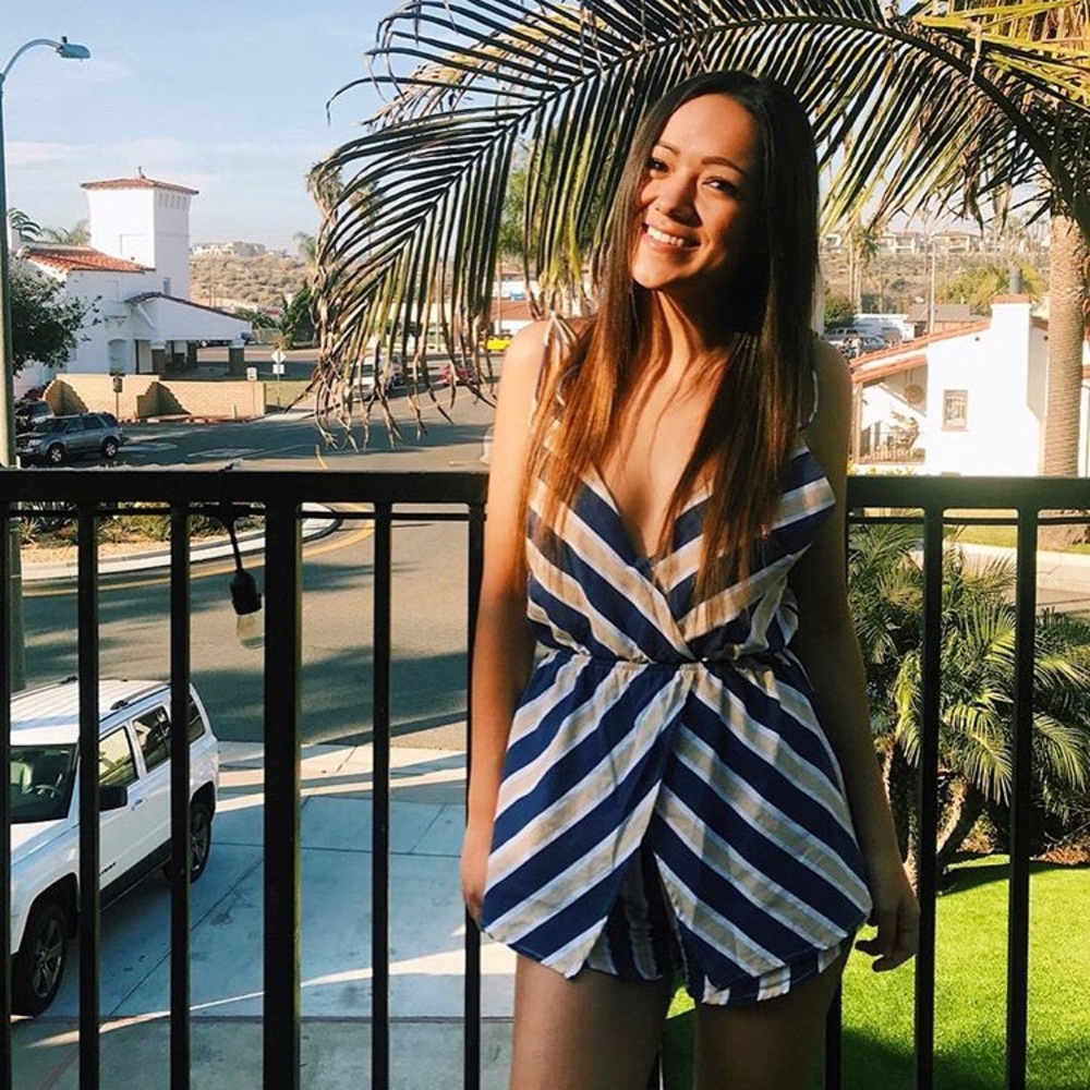 Blue and cream romper